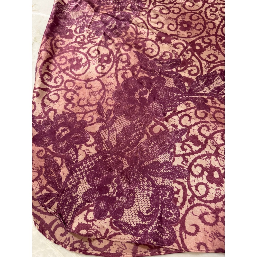California Dynasty Vintage Mauve Floral Satin Nightgown V-Neck Chemise Sleepwear - Picture 3 of 11